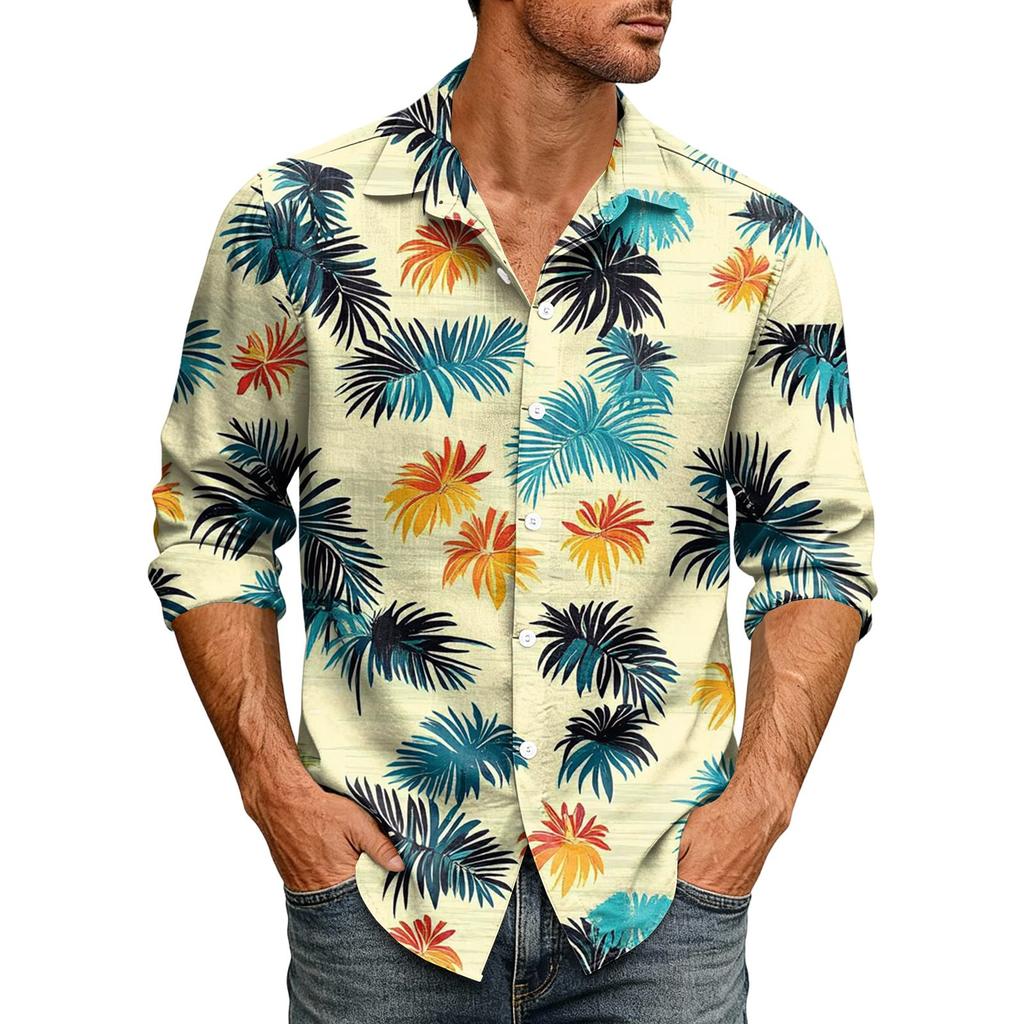 Hawaii Print - Men's Casual Long-Sleeved Shirt