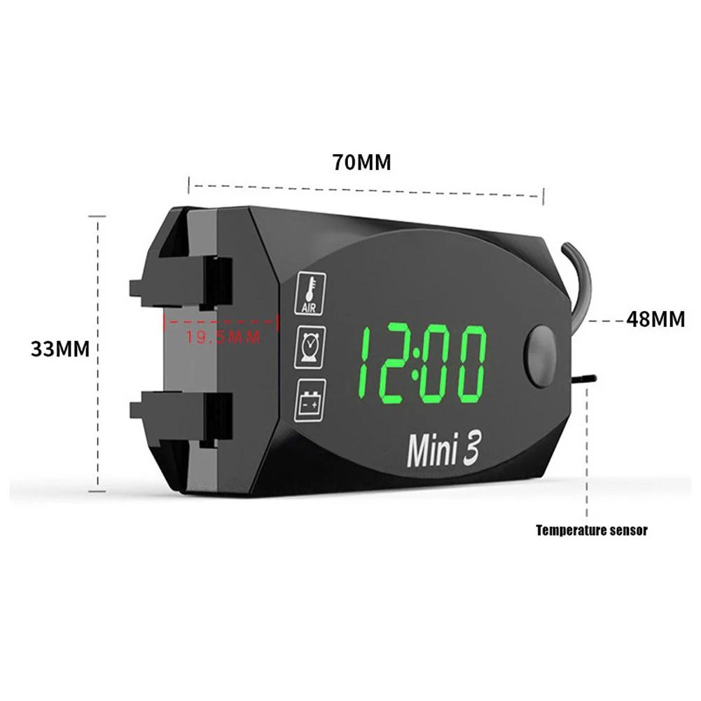 Universal 3 in 1 Motorrad Elektronische Uhr LED Digitalanzeige Voltmeter Uhr IP67 Wasserdicht Elektronisches Thermometer