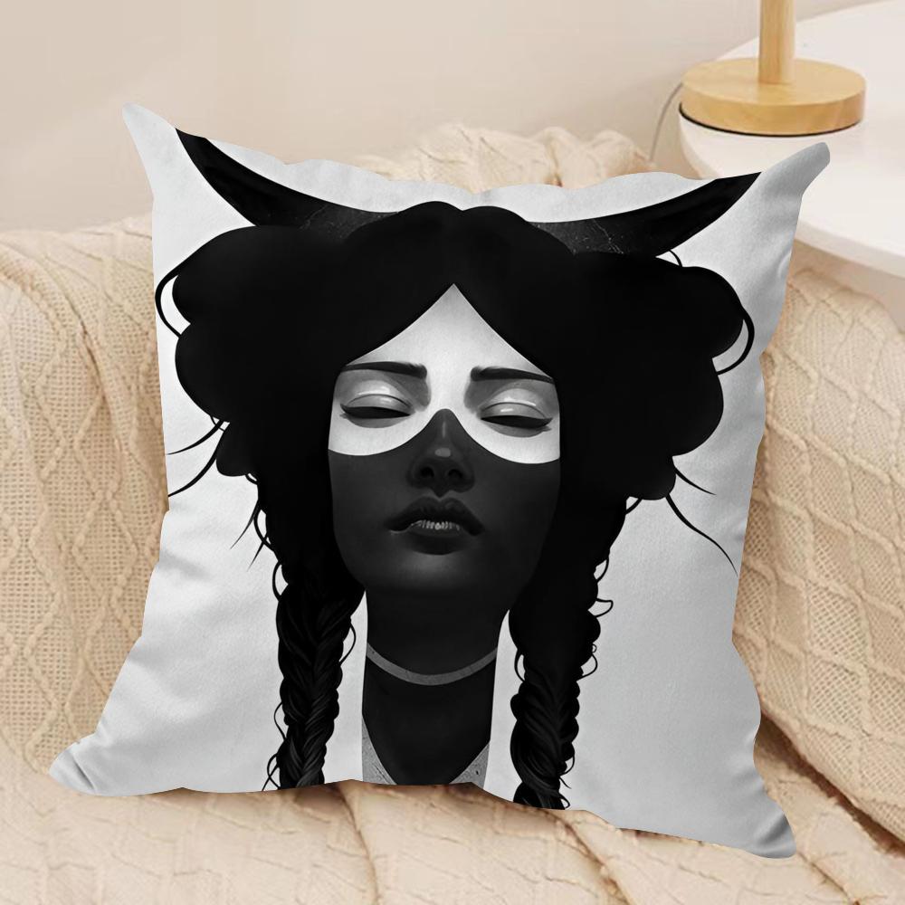 Black White Wonder Girl Cushion Cover Silky Short Plush DoubleSided Printed Pillow Case for Sofa All Seasons Home Decor Gift