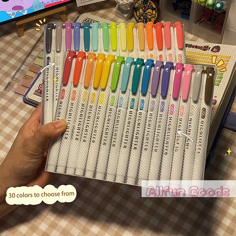 15 Colors Double Headed Highlighter Pen Set Fluorescent Drawing Markers Highlighters Pens Art Japanese Cute Pastel Stationery
