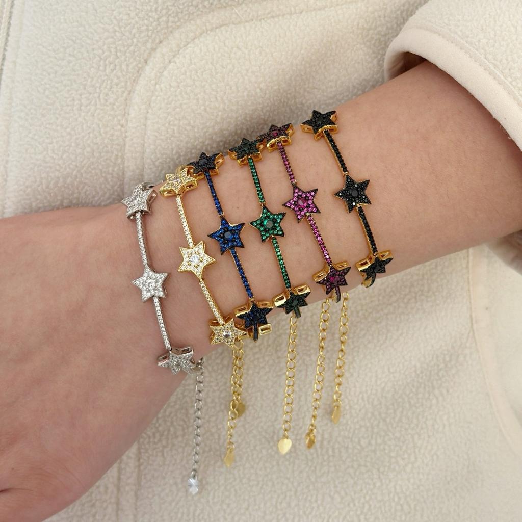 Star Zircon Bracelet, Five-Pointed Star Zircon Color Fashion Bracelet.