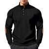 Jacquard Men's Button-Down Stand Collar Patchwork Henley Long-Sleeved Casual Sweatshirt
