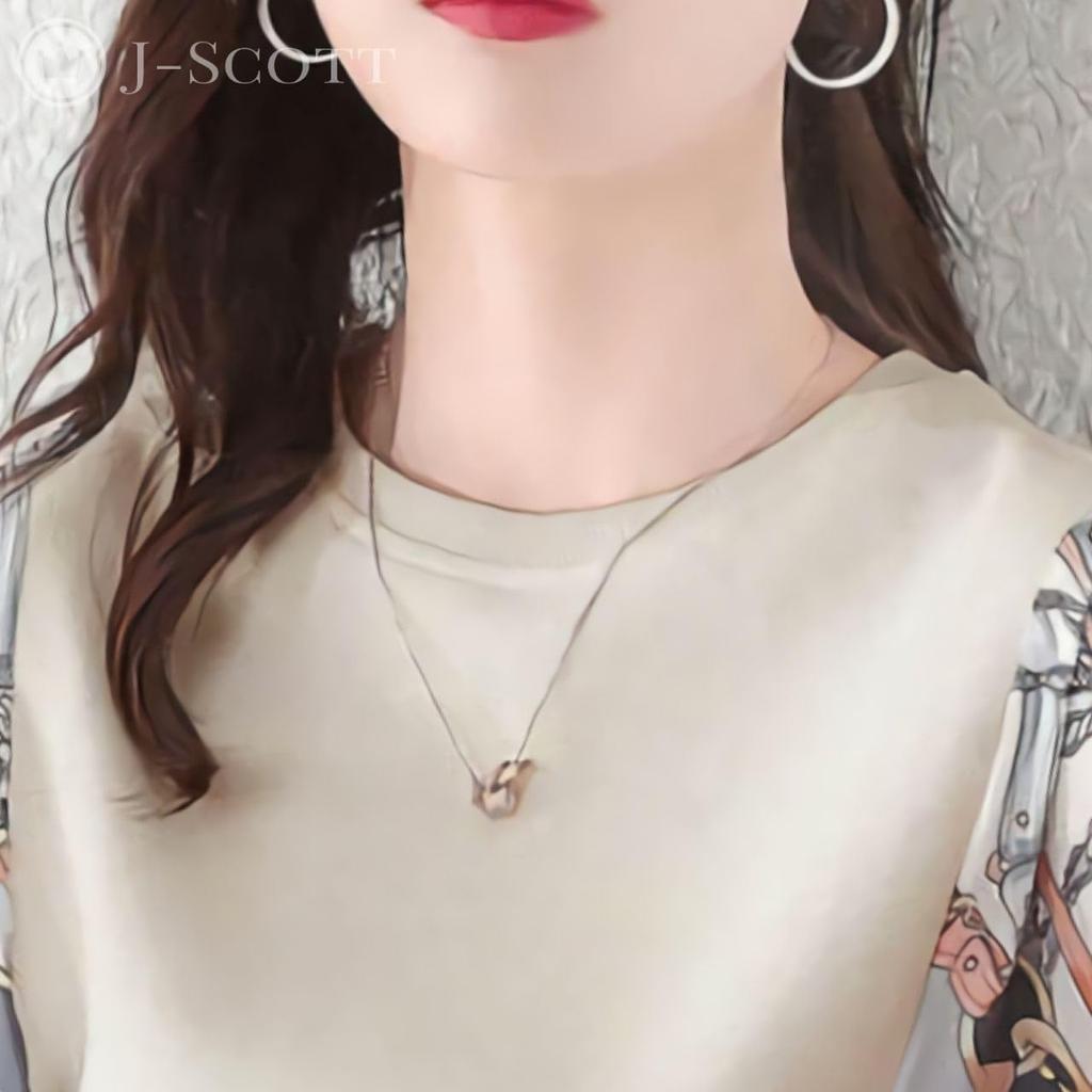 J-Scott Women's Pullover Blouse with Scarf Print Sleeves, Mixed Fabric, Round Neck, Dolman Sleeves, Long Sleeves, Beige, JS16-BG-M