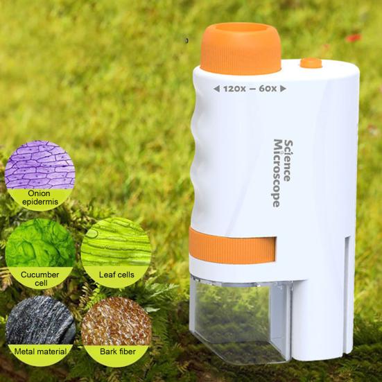 Kids Microscope Toy with LED Light 60-120X Toddlers Biological Microscope Portable Handheld Mini Scope Educational Science Experiment Microscope Toy