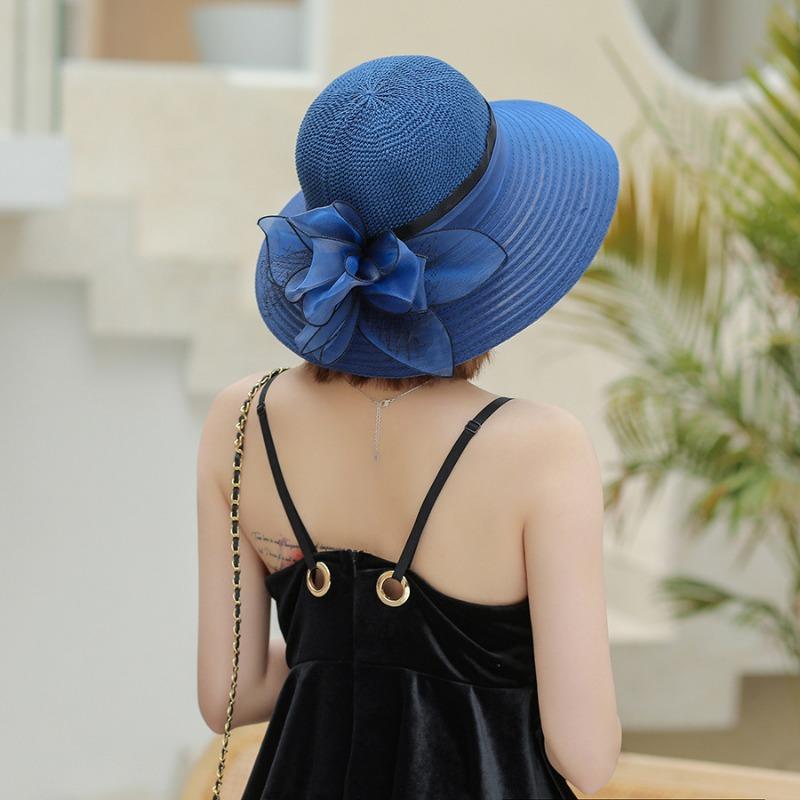 Hats Womens Summer Large Organza Brim Splicing Sun Hat Flowers Fashion Sun Hat Holiday Beach Hat Tide