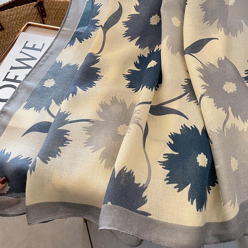 Korean Style Floral Cotton Linen Scarf - Versatile Autumn/Winter Shawl for Women