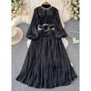 2024 Spring Clothing New Arrival French Fancy Classic Style Western Style Diamond Tassel Pleat and Waisted Long Dress Tide