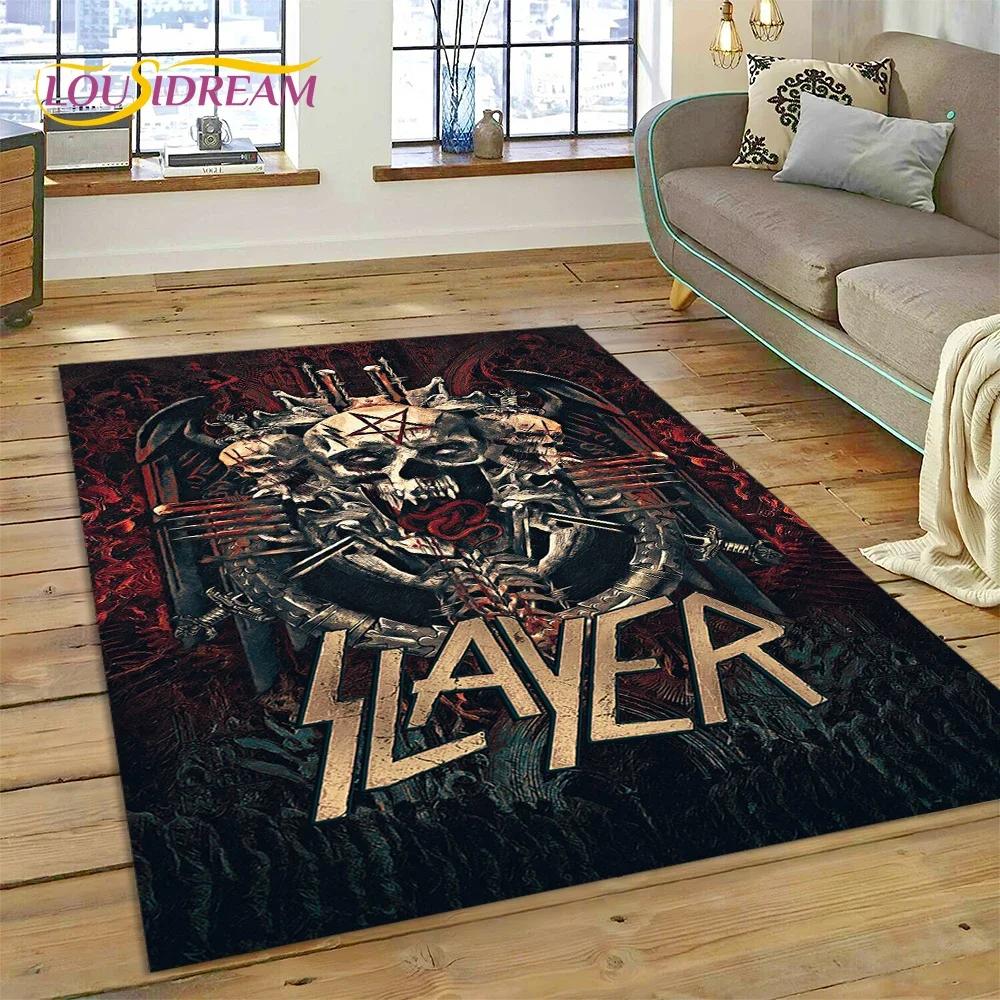 Tappeto Rock Slayer Heavy Metal Band 3D per Camera da Letto Soggiorno Casa Decorazione Divano, Gioco Bambini Grande Tappetino Decorativo Pavimento Regalo