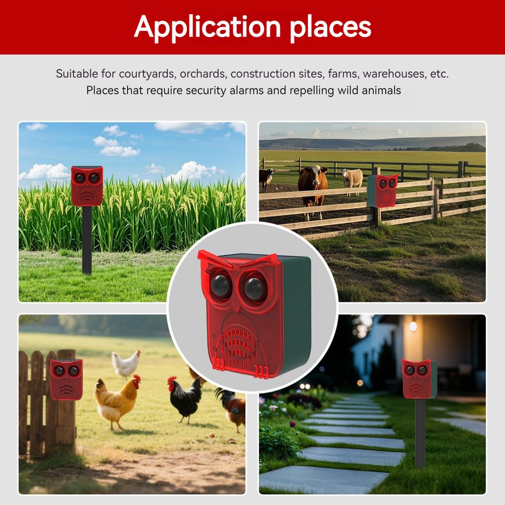 Solar Outdoor Motion Sensor Alarm Dog Barking&Gunshot Sound Loud Noise Maker Deter Raccoons Deer Skunks Bears and Coyotes