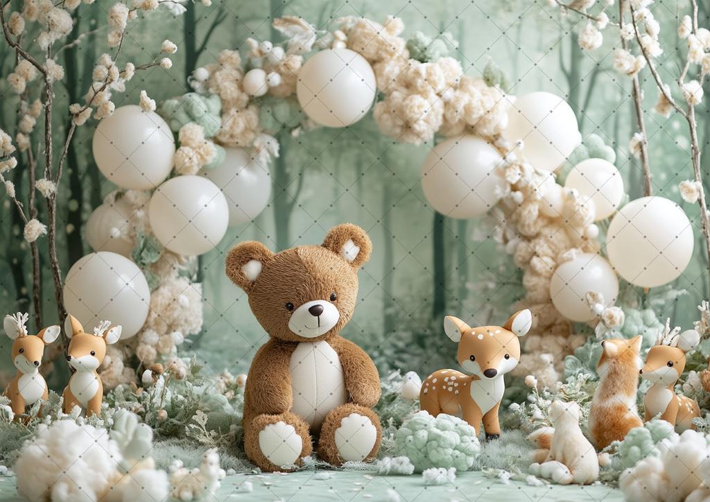 Photography Background Jungle Wildlife Fox Bear Balloon Decoration Kids Birthday Party Cake Smash Photo Background Banner