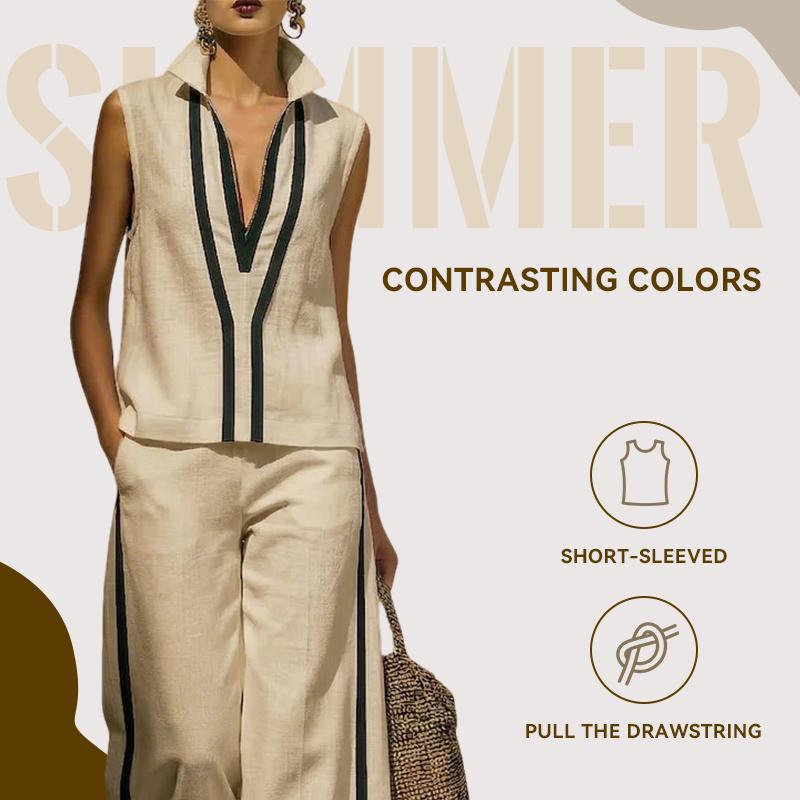 Set Canotta Senza Maniche Donna Colore a Contrasto Stile Europeo Lusso Leggero Estivo Trendy Elegante