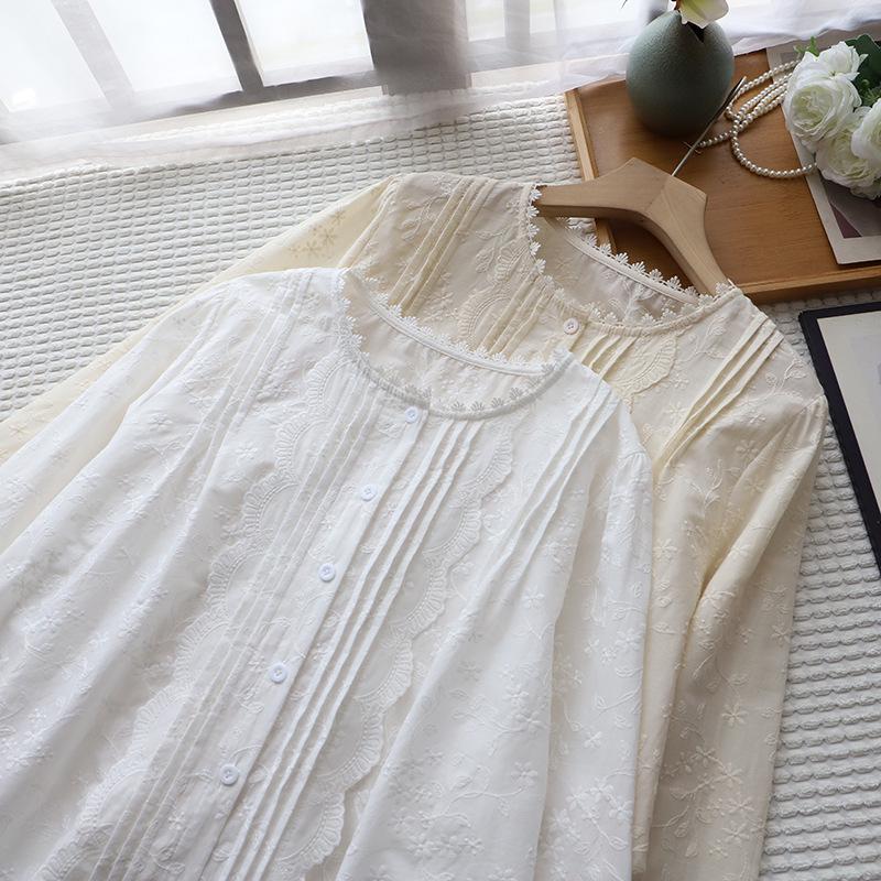 

Lace-Trimmed Jacquard Shirt: Spring 2025 Korean-Style Loose Women s Top One Size білий