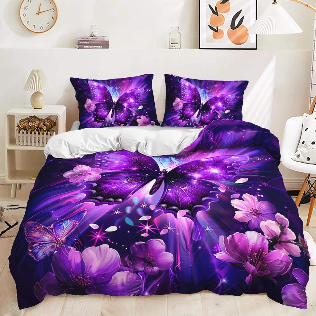 Butterfly Duvet Cover Queen King Size Flower Comforter Cover Set Butterflies Print Girl Butterfly Floral Bedding Set 3 Pcs