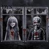 Festive Scene Layout 2Pcs Halloween Horror Window Clings, 80x120cm Spooky Ghost Skeleton Decorative Balcony Stickers Decal for Glass, Haunted