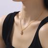 Colorful Oval Shell Pendant Necklace In Gold Plated Titanium Steel