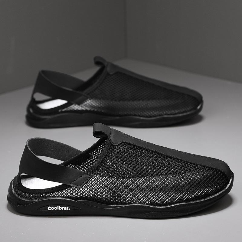 

Summer new single net breathable bag head flat-bottomed sports half slippers daily leisure foot cover one pedal trendy men s shoes 39