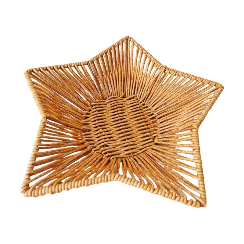 

Functional Imitation Rattan Basket Desktop Star Shaped Storage Container for Home and Office Living Room Display Tray S
