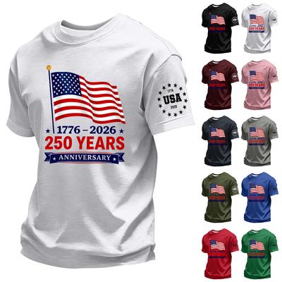 Men's Summer Crew Neck Short Sleeve T Shirt Casual Comfortable 250th Anniversary USA Independence Day Print Tee