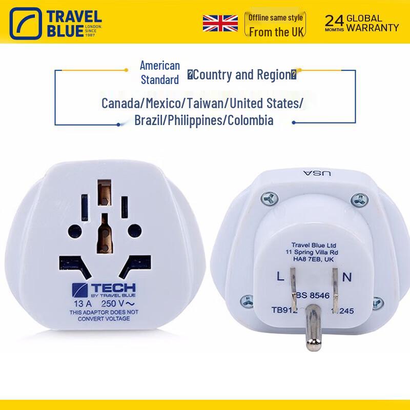 Blue Travel Universal to US Travel Adapter