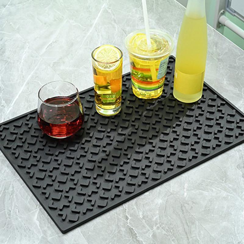 Silicone Coffee Maker Mat Countertop Bar Spill Mats Bar Service Mat Dish Glass Drying Mat For Barista Cocktail Bartender Black