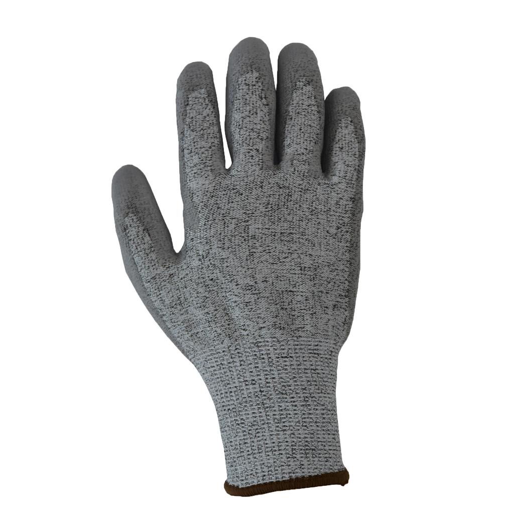 PRI HPPE Anti Cut PU Coated Abrasive Resistance Touch Screen Finger Level 5 Cut Resistant Working Safety Gloves
