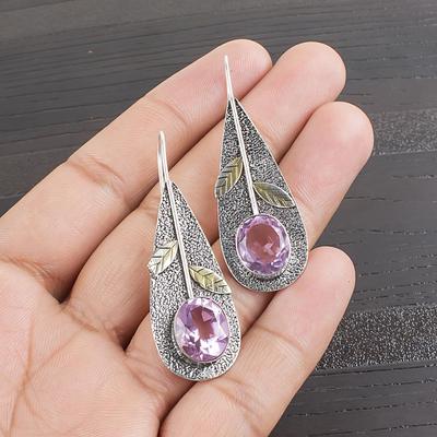 Morganite Earrings, Handmade Gemstone 925 Solid Sterling Silver Earrings Antique Jewelry, For Engagement Gift