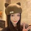 Cute Cat Ears Beret Children Spring and Autumn New Versatile Woolen Painter Hat Warm Windproof Pumpkin Hat
