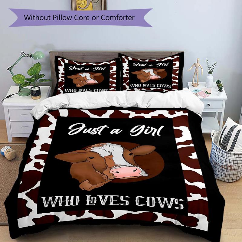 3pcs Anime Cow Lover's Comforter Set with One Quilt Cover and Two Pillowcases (No Core), Perfect for Bedroom Decor, Festive Gifts, Polyester Fabric