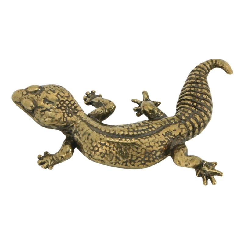 Ready-to-Display Metal Lizards Figurine Requiring No Assembly, with Curled Tail and Scale Texture for Desks or Shelves