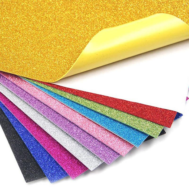 10Pcs Thick A4 Gold Powder Glitter Stickers Eva Foam Paper Shining Papers Kids Handmade Diy Scrapbooking Craft Decor Sticker