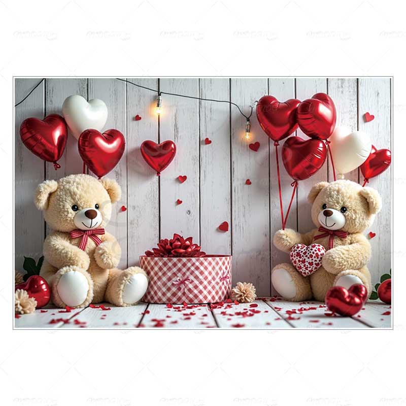 MOON.QG Valentine's Day Decoration Photo Background Candy Shop Teddy Bear Rose Soad Backdrops For Photography Studio Photozone