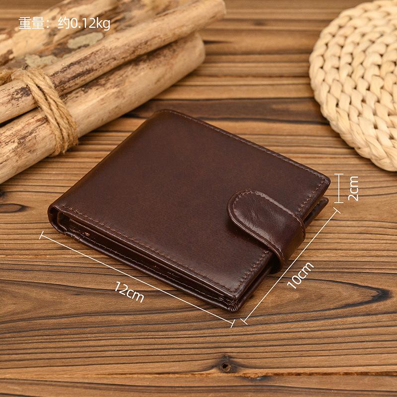 Genuine Leather Wallet, Snap-On Four-Fold Short Wallet, Men'S Short Wallet, Multi-Card Compartment, Multifunctional Two-Fold Wallet