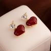 Ankola Red Oil Dripping Love Stud Earrings Retro Hong Kong Style High-End Earrings Women'S New Festive Fashion Earrings