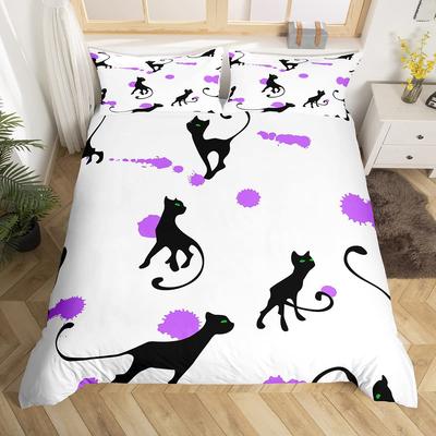 Federa Copripiumino Matrimoniale King Queen Sagoma Gatto Set Biancheria da Letto Animale Astratto Coperta Trapuntata Arte Geometrica Marrone Federa Copripiumino in Poliestere