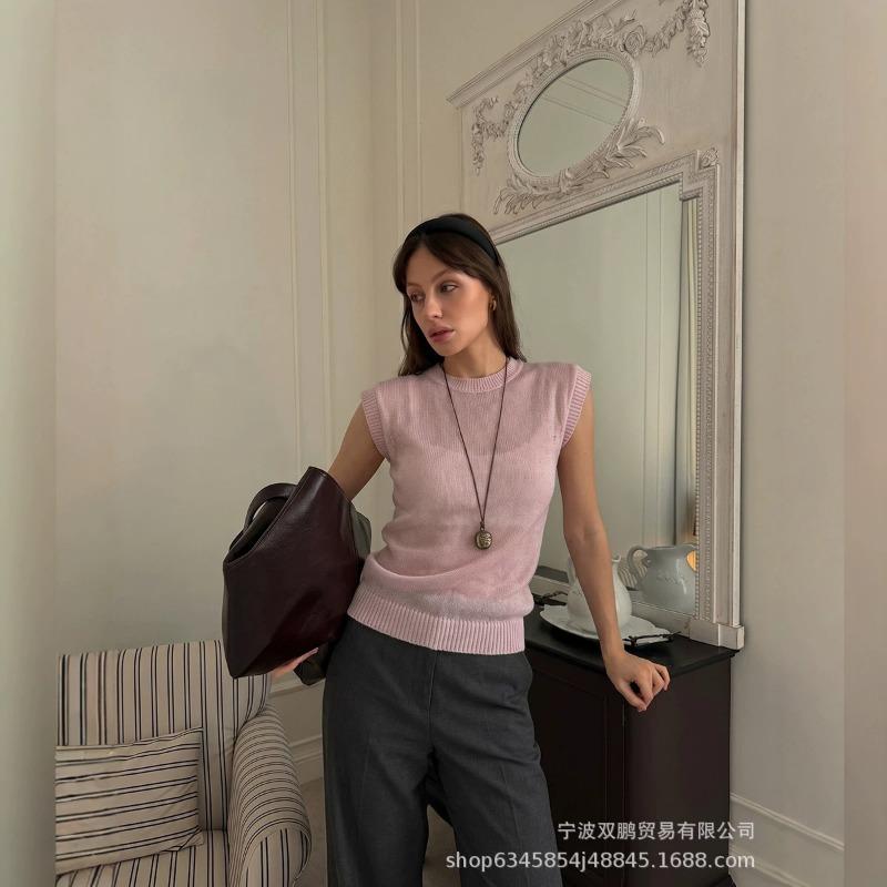 Women S Round Neck Sleeveless Pullover Knit Top Summer Casual Solid Color