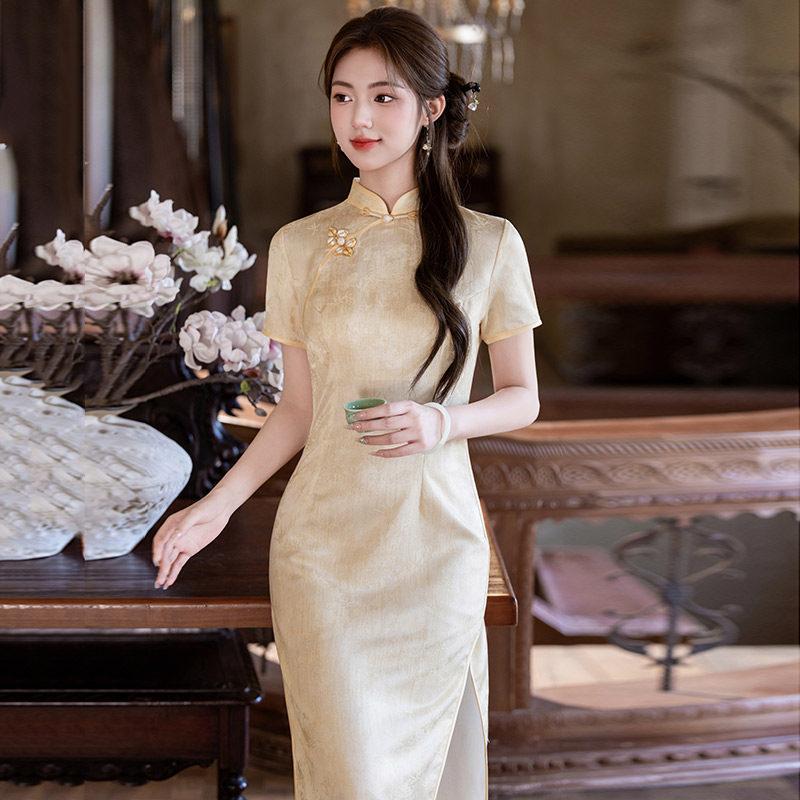 Yellow National Style New Chinese Style Suzhou Long Cheongsam Improved Young 1011 New Women's High Sense Daily Summer