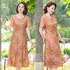 2026 Chinese National Style Chiffon Dress: Elegant Floral Print Summer Dress for Middle-aged Women