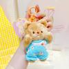 And Soft Fuzzy Cream Bear Plush Keyring With Cute Outfit Ideal For Key Decoration