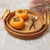 Handwoven Handmade Rattan Tray with Handles Round Shape Food Storage Basket Large Capacity Eco-Friendly Kitchen Organizer Tray