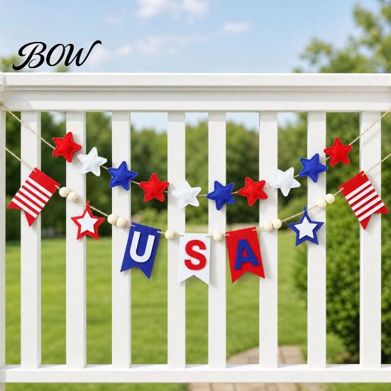 Decorative Hanging Sign Patriotic Garland Banner for 4th of July Decorations, Red White Blue Long-lasting Party Decor Bunting Memorial Day,