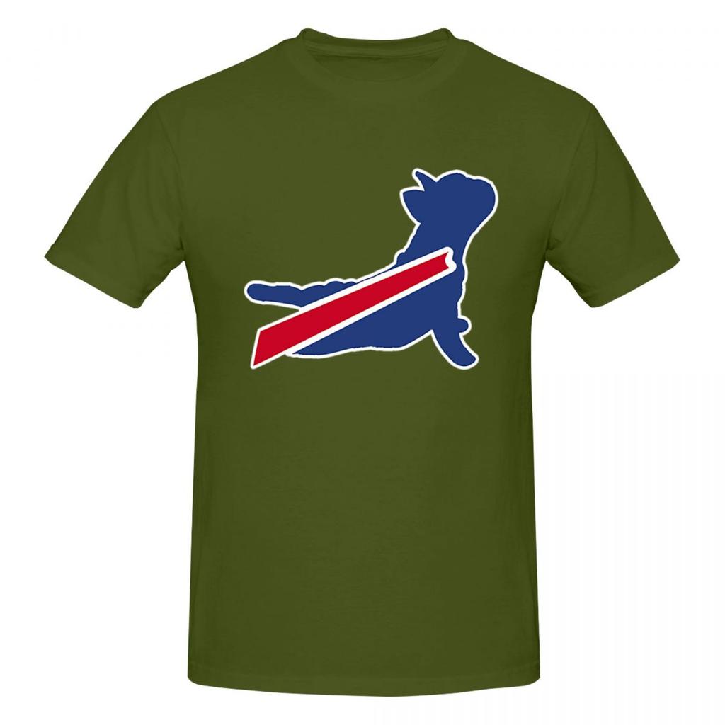 Buffalo Bills Buldog Francuski Męski T-Shirt Klasyczne Oversize T-Shirty Męskie Bawełniane Koszulki z Okrągłym Dekoltem Krótkie Letnie Męskie