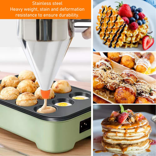 Chakkiri Takoyaki Tool with Stand, Pancake Batter Dispenser, Stainless Steel, for Commercial and Home Use