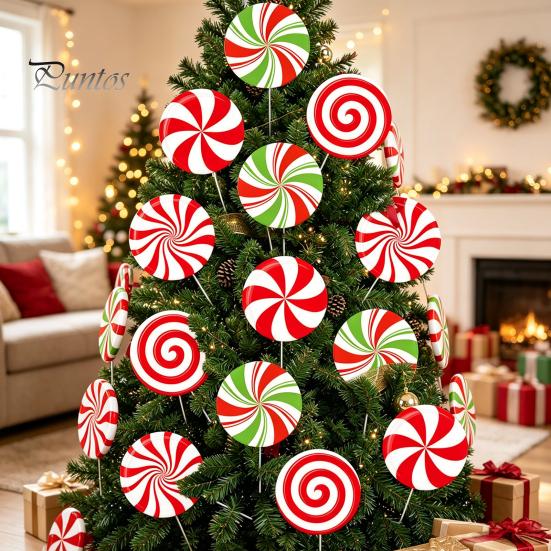 Reusable Outdoor Christmas Ornaments 12Pcs Candy Yard Stakes, Hollow Board Garden Decor with Metal Spikes, Easy Install Lawn Signs Red White Green for