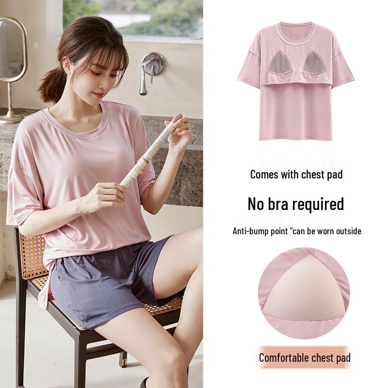 

Женский пижамный комплект из модала с коротким рукавом - Летний тонкий стиль, для ношения на улице или дома M (75-95 lbs)