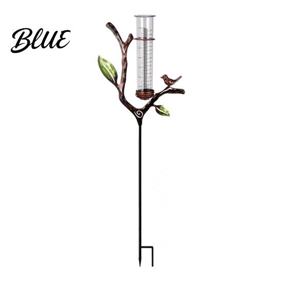 Decorative Bird Rain Gauge Outdoor Metal with Stake 7 Inch Tube Weather Resistant Plastic Measuring Gauge Branch Measure Tool for Garden Lawn Patio