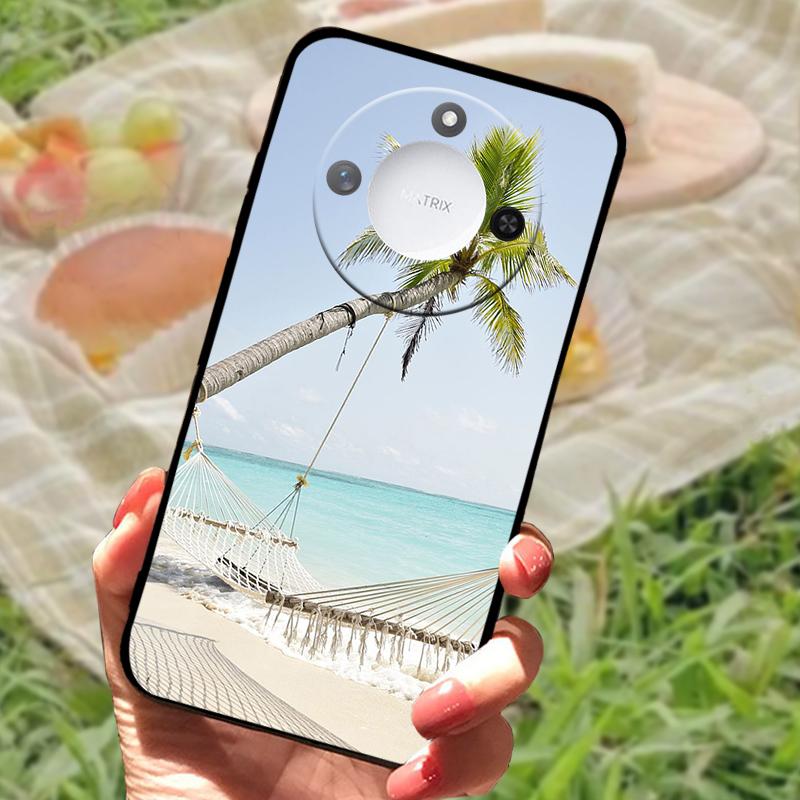 For Huawei Honor X60 Case Flowers Painted Cover Black Silicone Soft TPU Phone Case For Honor X60 Protective Shell Bumper