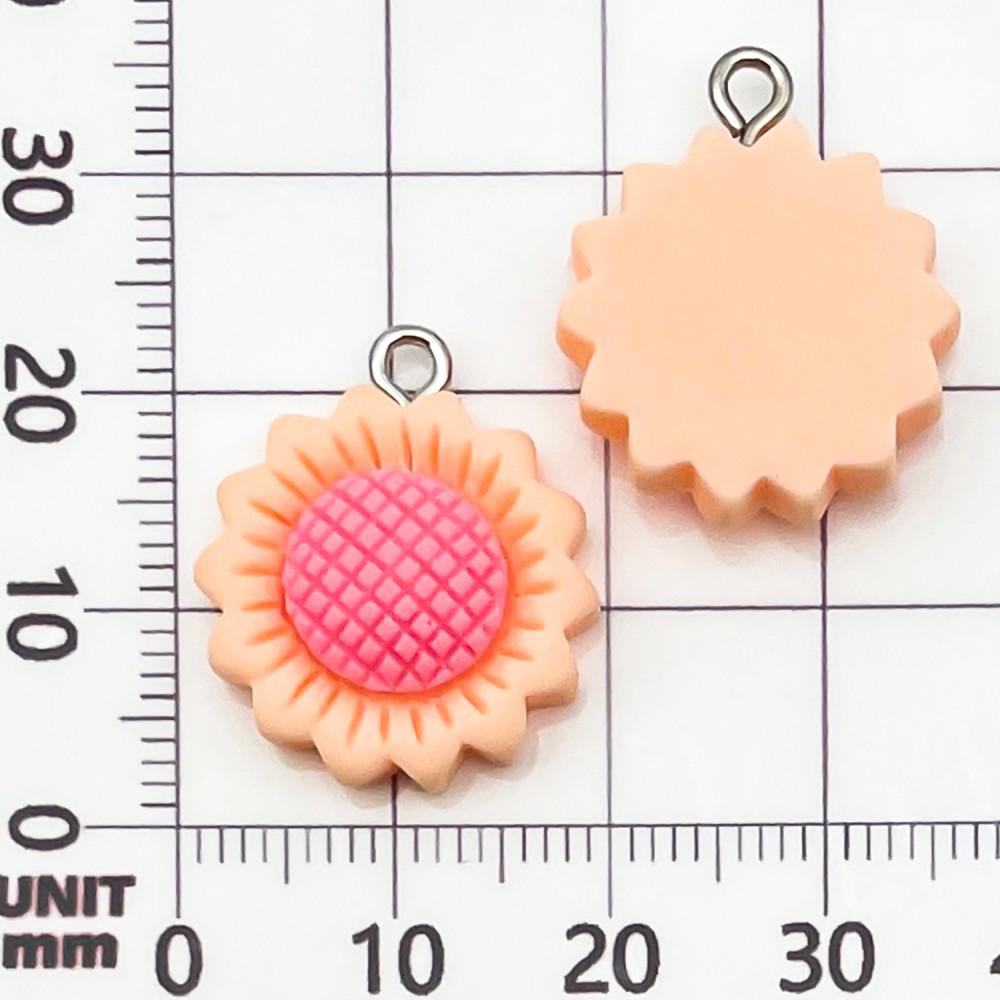 30-Piece Set: Pink Resin Sunflower & Rose Flower Pendants for DIY Jewelry