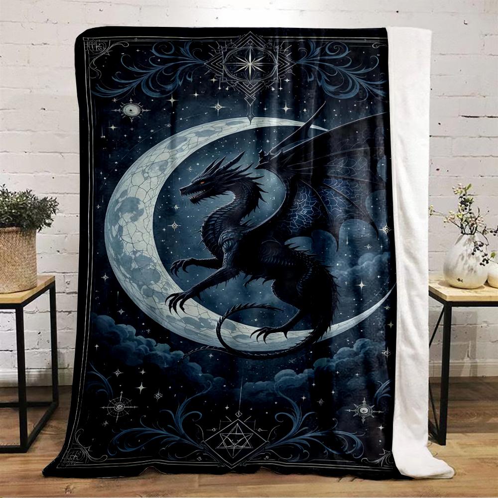 "Black Dragon with Moonlit Night Design Flannel blanket for bedroom, living room, sofa, and nap sofas."