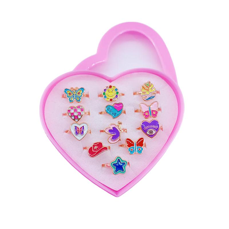 6/12/36pcs Adjustable Rings for Girls Pretend Play Makeup Toys for kids Cartoon Jewelry Alloy Rings Birthday Gifts for Girls