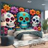 2D Plane, Colorful Halloween Sugar Skulls with Floral Background Banners, Suitable for Festival Decoration,zyc